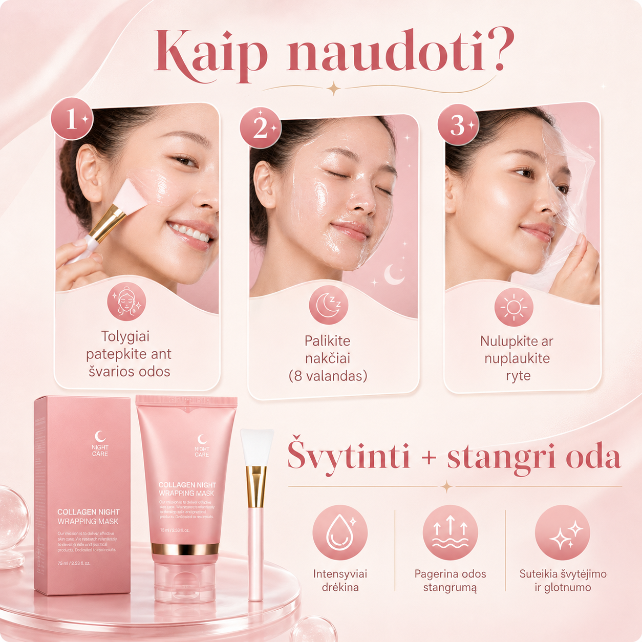 Lunora™ Kolageno naktinė veido kaukė